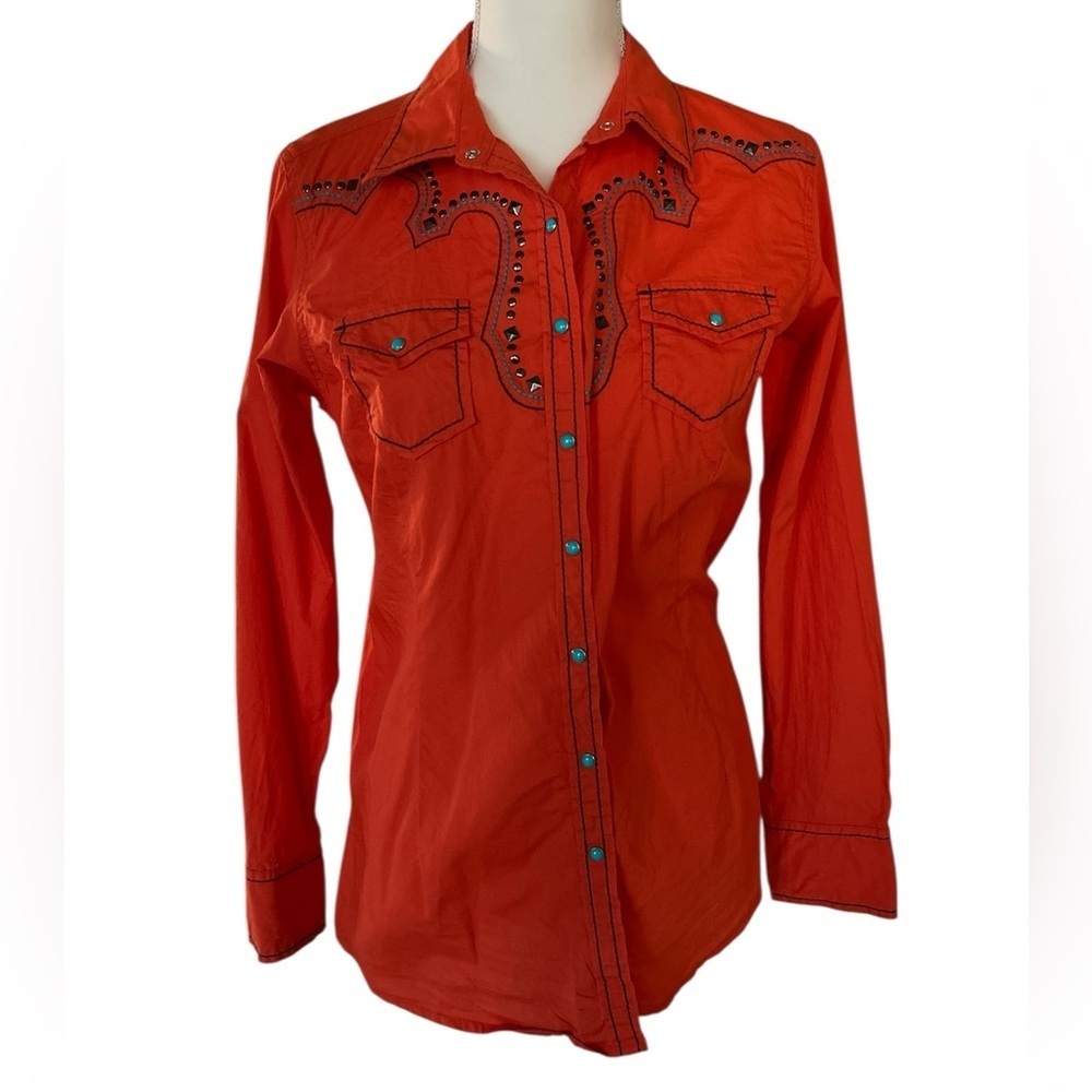 Ariat Fitted Orange and Turquoise Western Shirt
